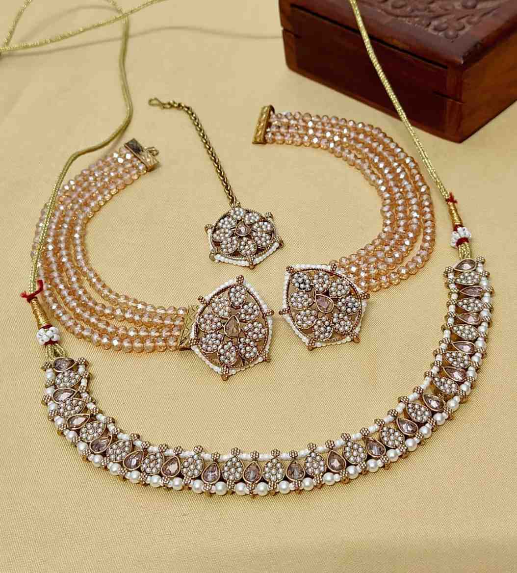 Beautiful Premium Quality Reverse Ad Stone Work Pakistani  Chokker With Beautiful Shara With Studs A