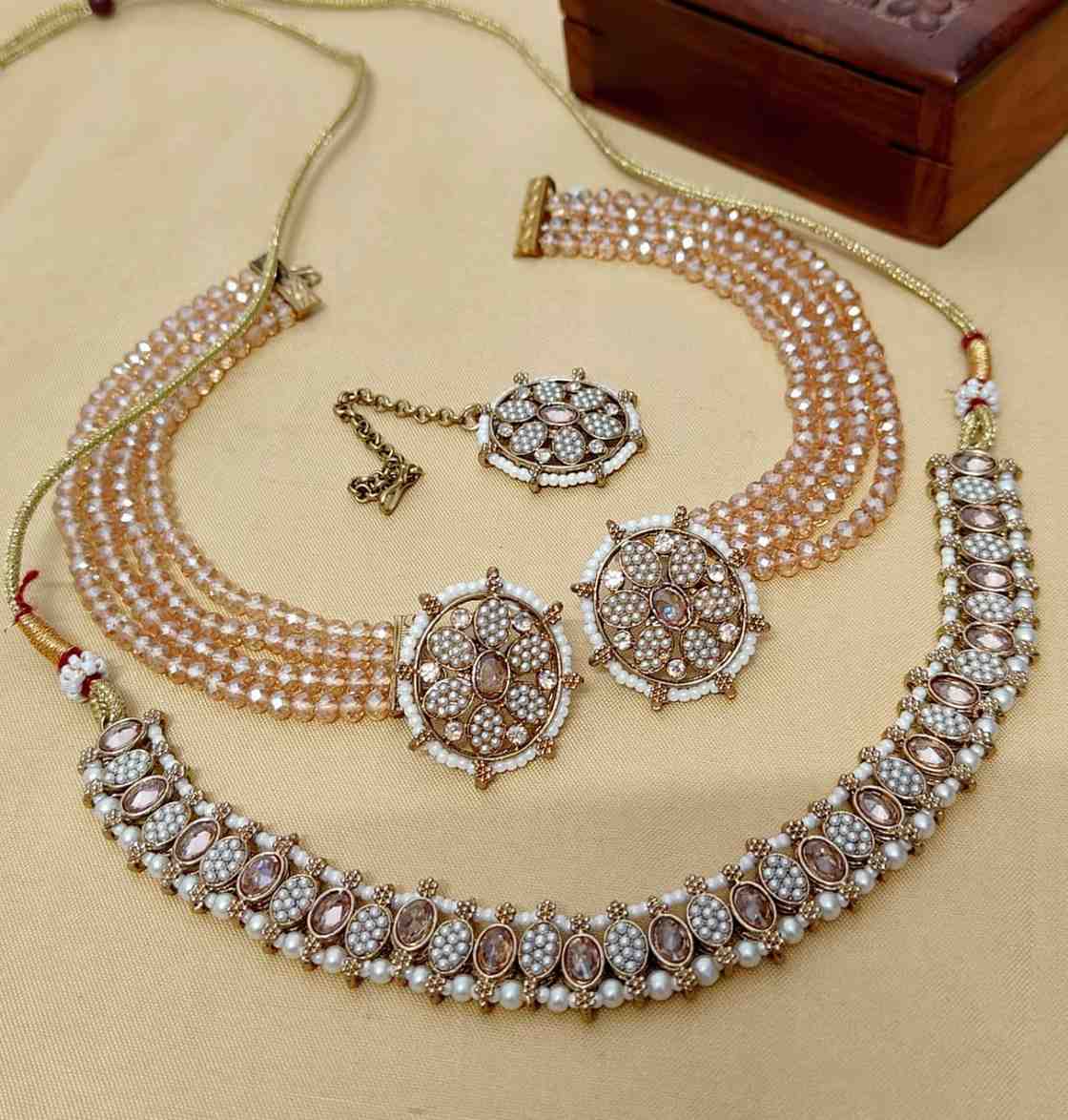 Beautiful Premium Quality Reverse Ad Stone Work Pakistani  Chokker With Beautiful Shara With Studs A