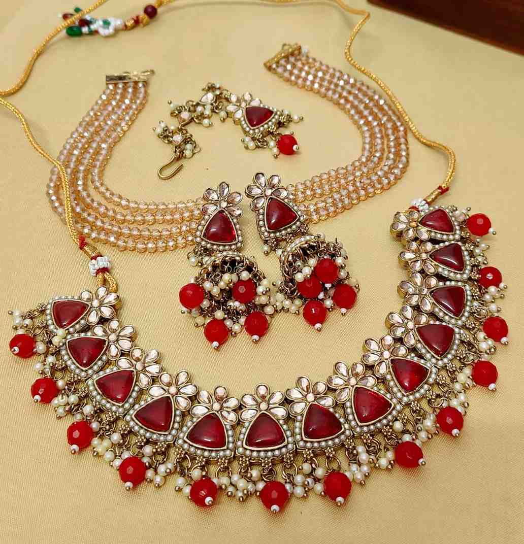 Beautiful Premium Quality Reverse Ad Stone Work Chokker With Beautiful Shara Jhumka And Tika.