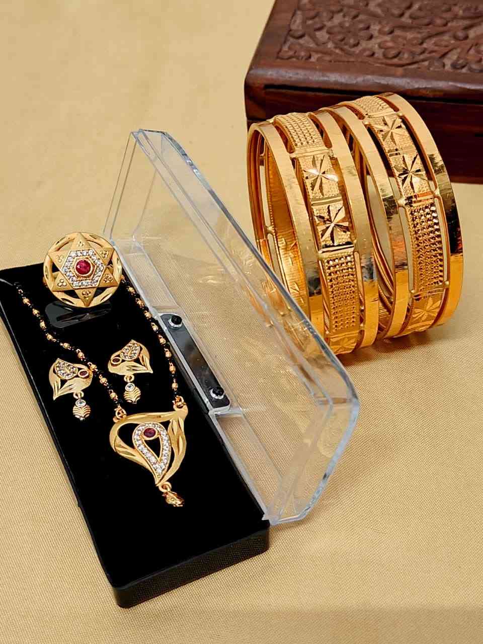 Beautiful Premium Quality Gold Plated Mangalautra Tops With Chain And Gold Plate Ring And Bangle Com