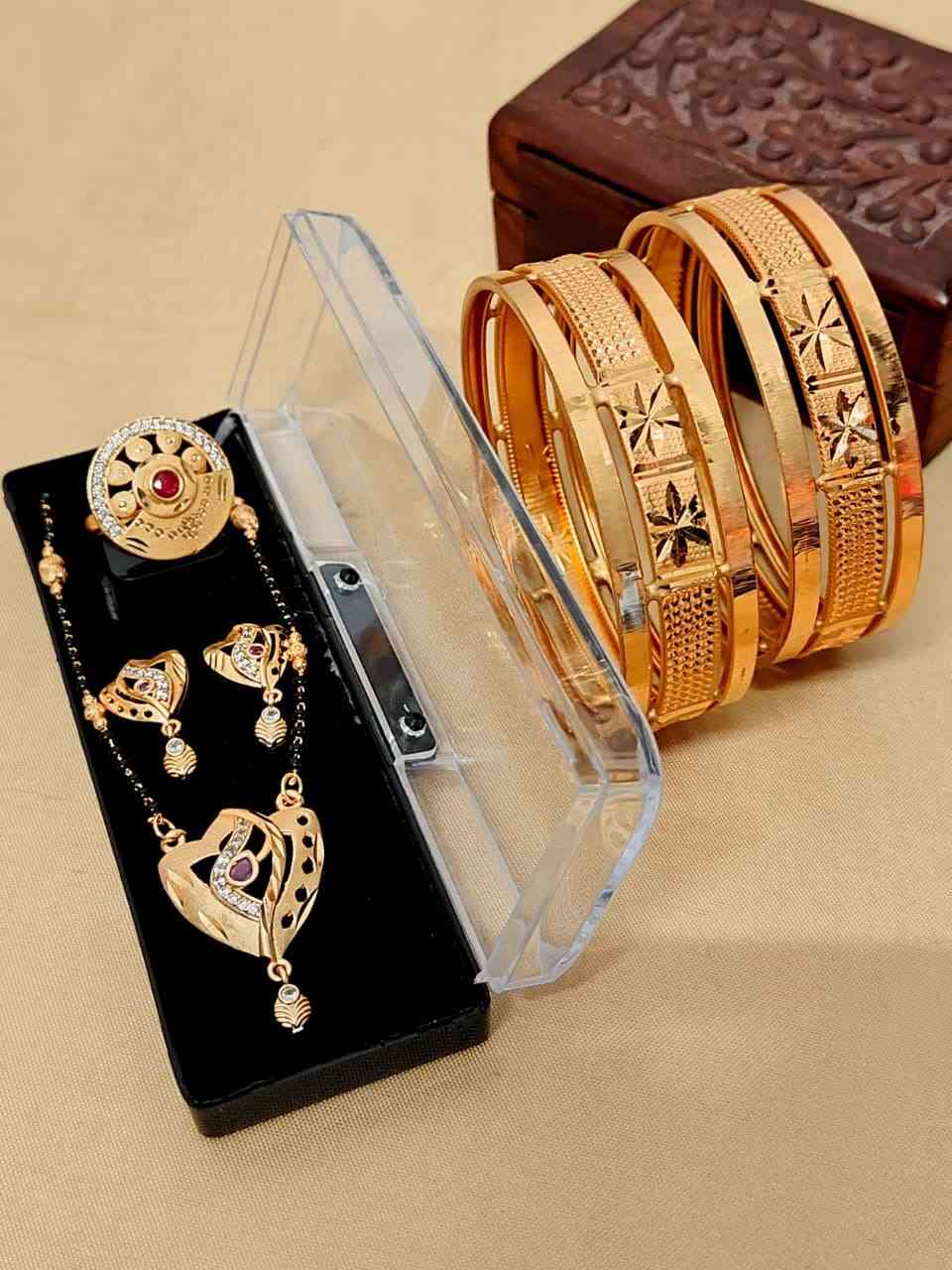 Beautiful Premium Quality Gold Plated Mangalautra Tops With Chain And Gold Plate Ring And Bangle Com