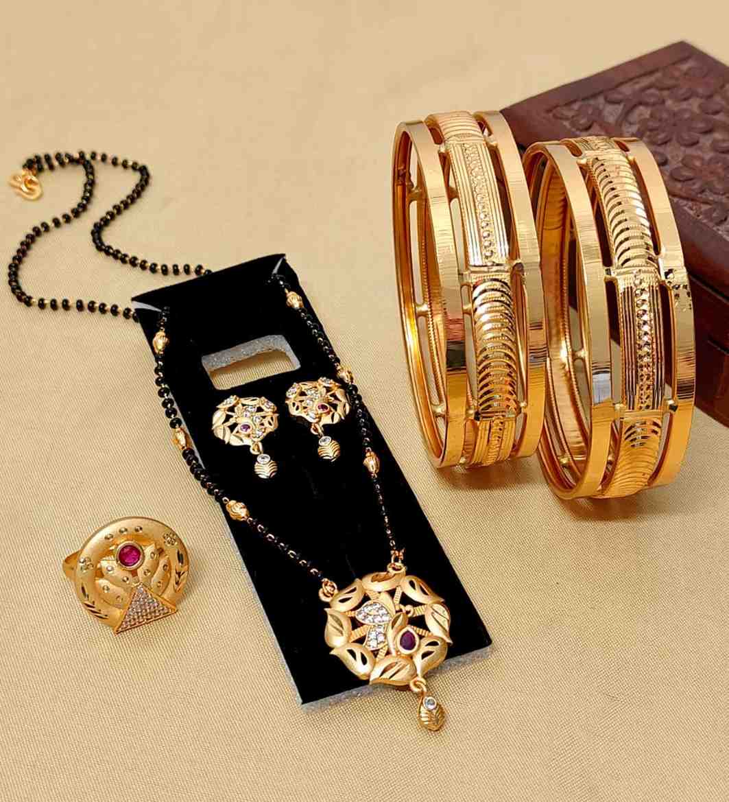 Beautiful Premium Quality Gold Plated Mangalautra Tops With Chain And Gold Plate Ring And Bangle Com
