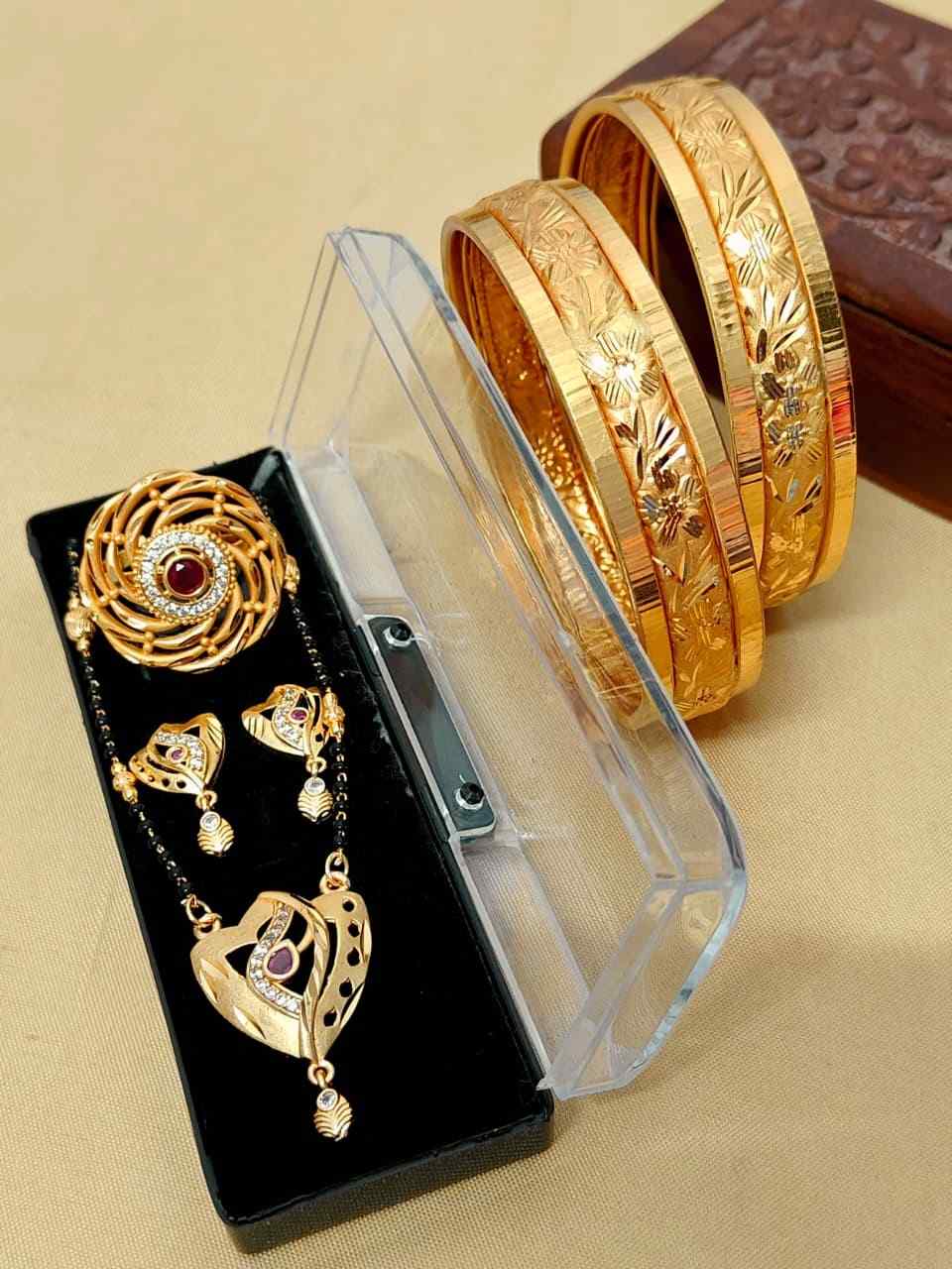 Beautiful Premium Quality Gold Plated Mangalautra Tops With Chain And Gold Plate Ring And Bangle Com