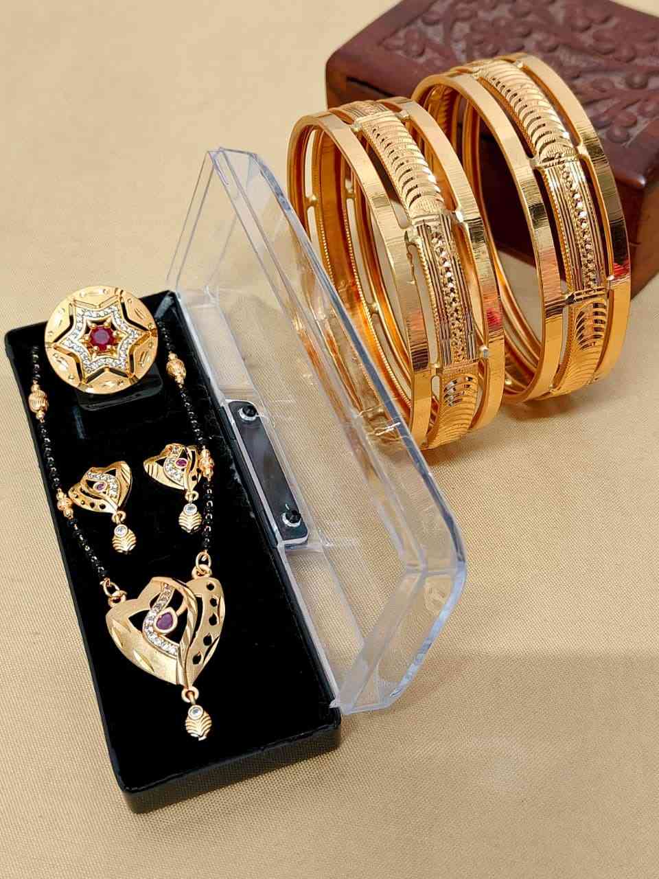 Beautiful Premium Quality Gold Plated Mangalautra Tops With Chain And Gold Plate Ring And Bangle Com