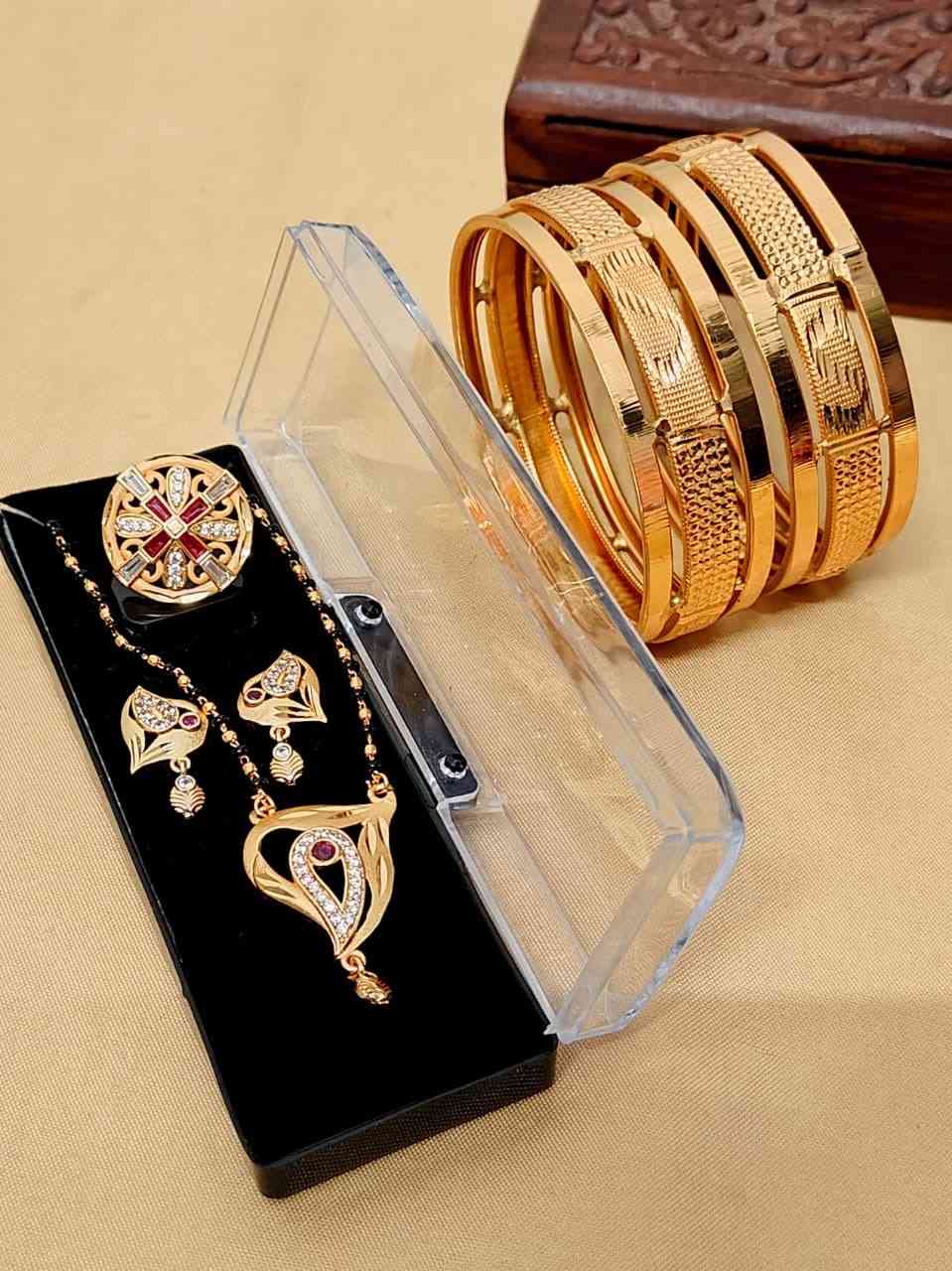 Beautiful Premium Quality Gold Plated Mangalautra Tops With Chain And Gold Plate Ring And Bangle Com