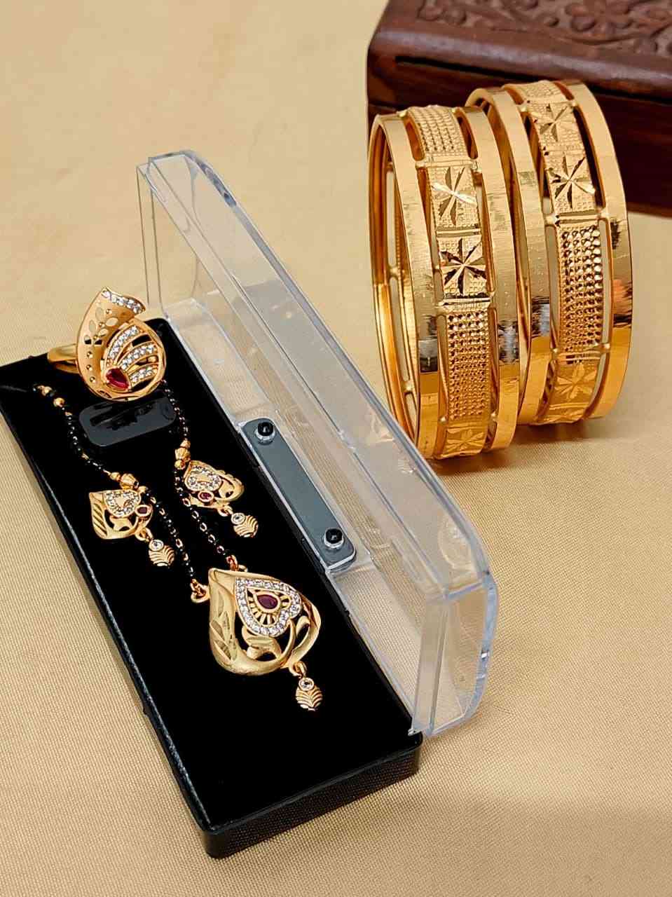 Beautiful Premium Quality Gold Plated Mangalautra Tops With Chain And Gold Plate Ring And Bangle Com