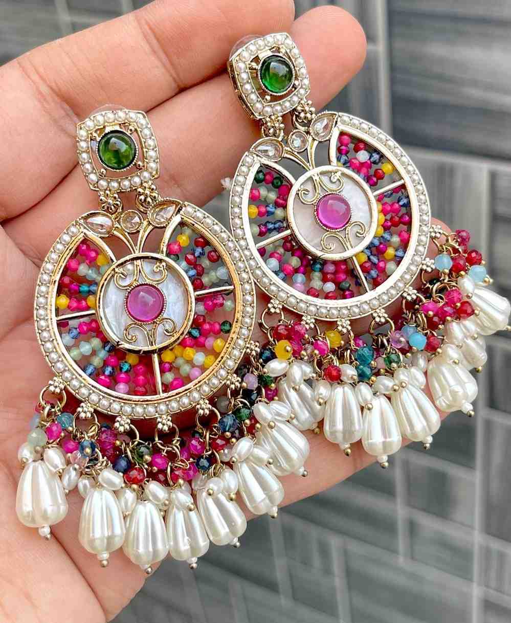 Beautiful Premium Quality Mop Work Premium Pearl Statement Earrings.....