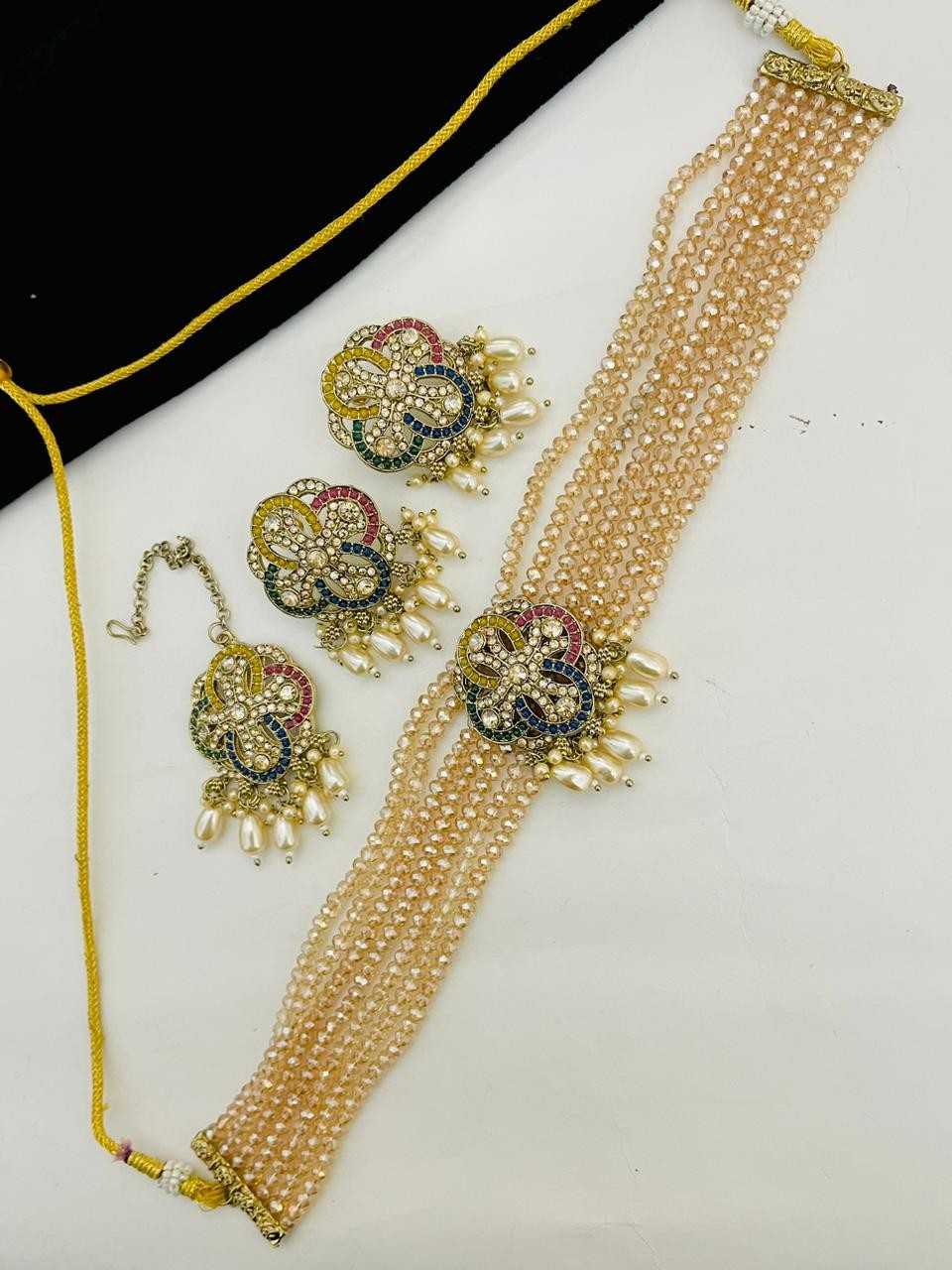 Beautiful Premium Quality Reverse Ad Stone Work Chokker With Big Size Studs With Tika….