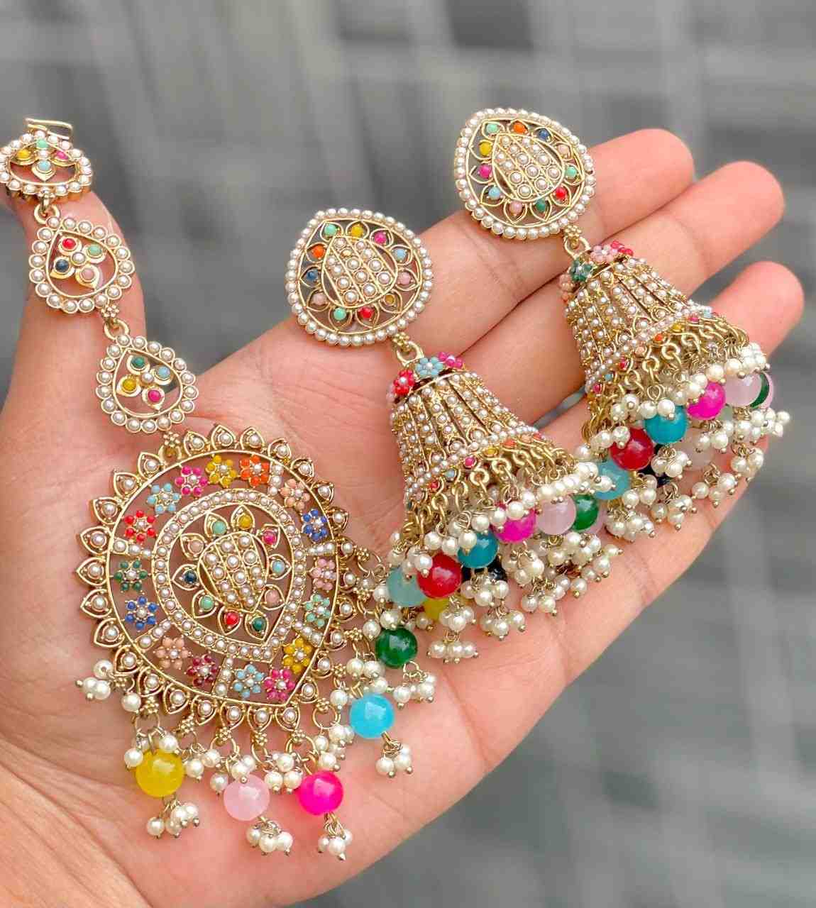 Beautiful Premium Quality Reverse Ad Stone Work Jhumka And Tika...