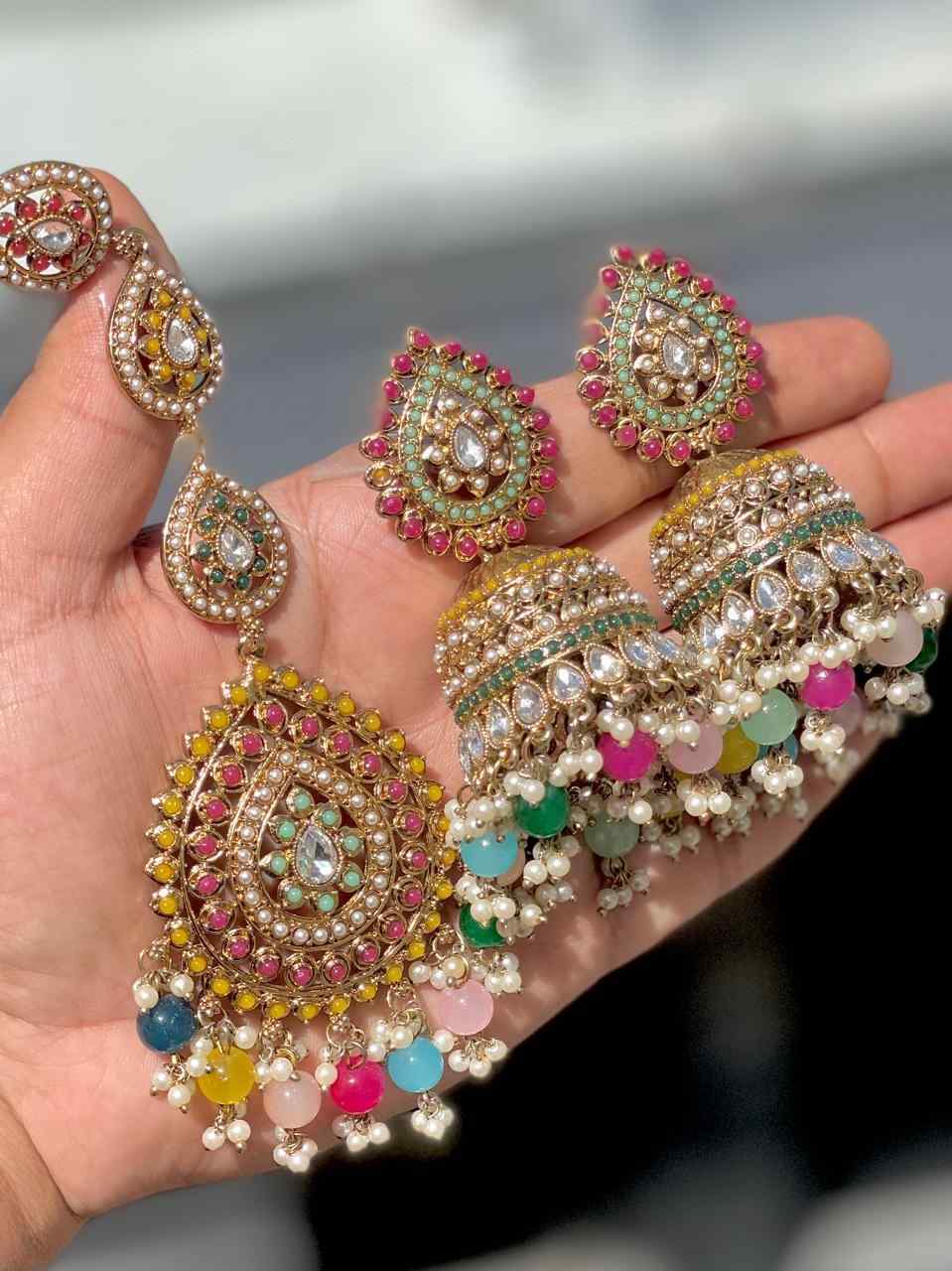 Beautiful Premium Quality Reverse Ad Stone Work Jhumka And Tika...