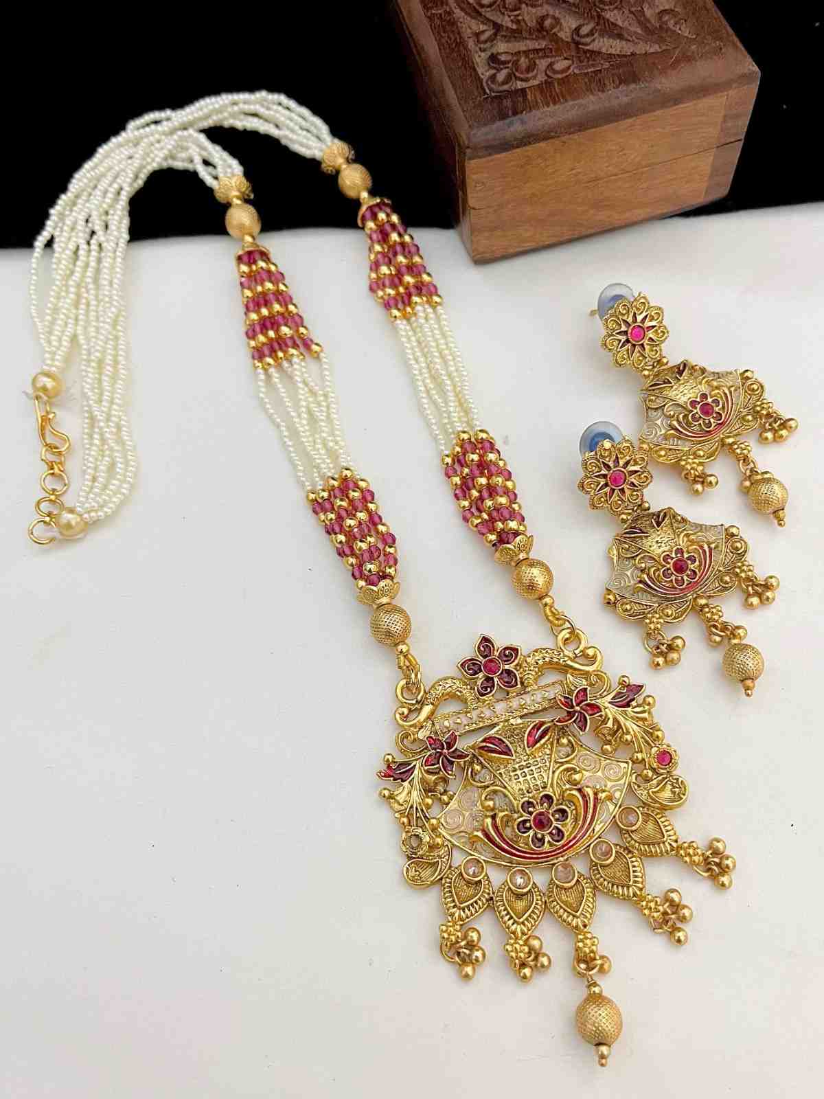 Beautiful Premium Quality Gold Plated Matt Polish Long Necklace With Beautiful Earrings ….