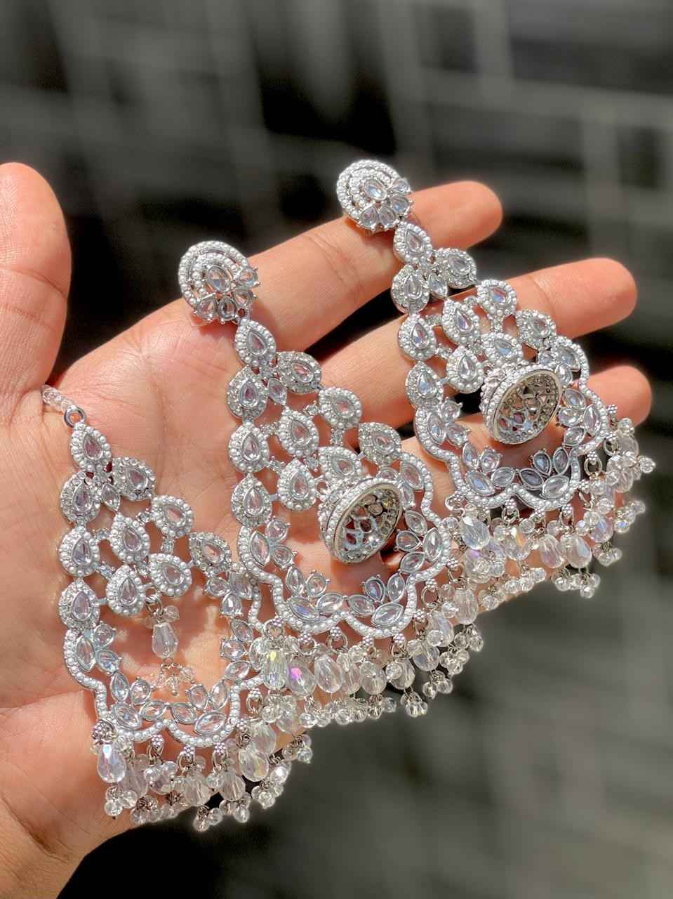 Beautiful Premium Quality Reverse Ad Stone Work  Statement Earrings And Tika....