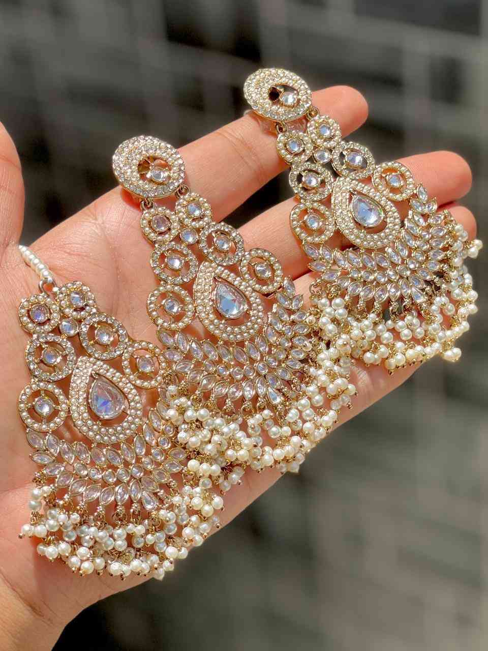 Beautiful Premium Quality Reverse Ad Stone Work  Statement Earrings And Tika....