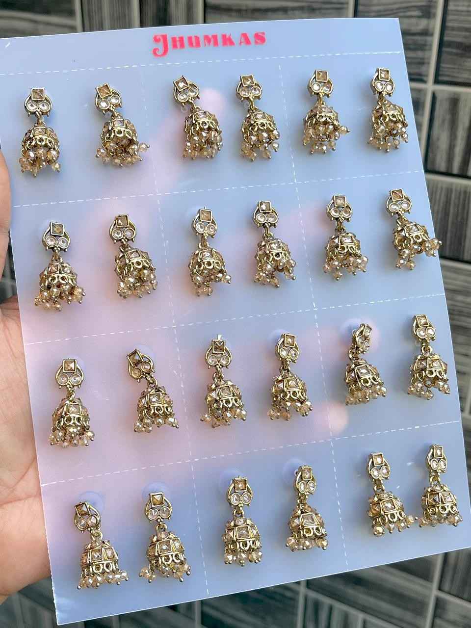 Beautiful Premium Quality Reverse Ad Stone Work 12 Pairs Of Small Jhumki Packing….