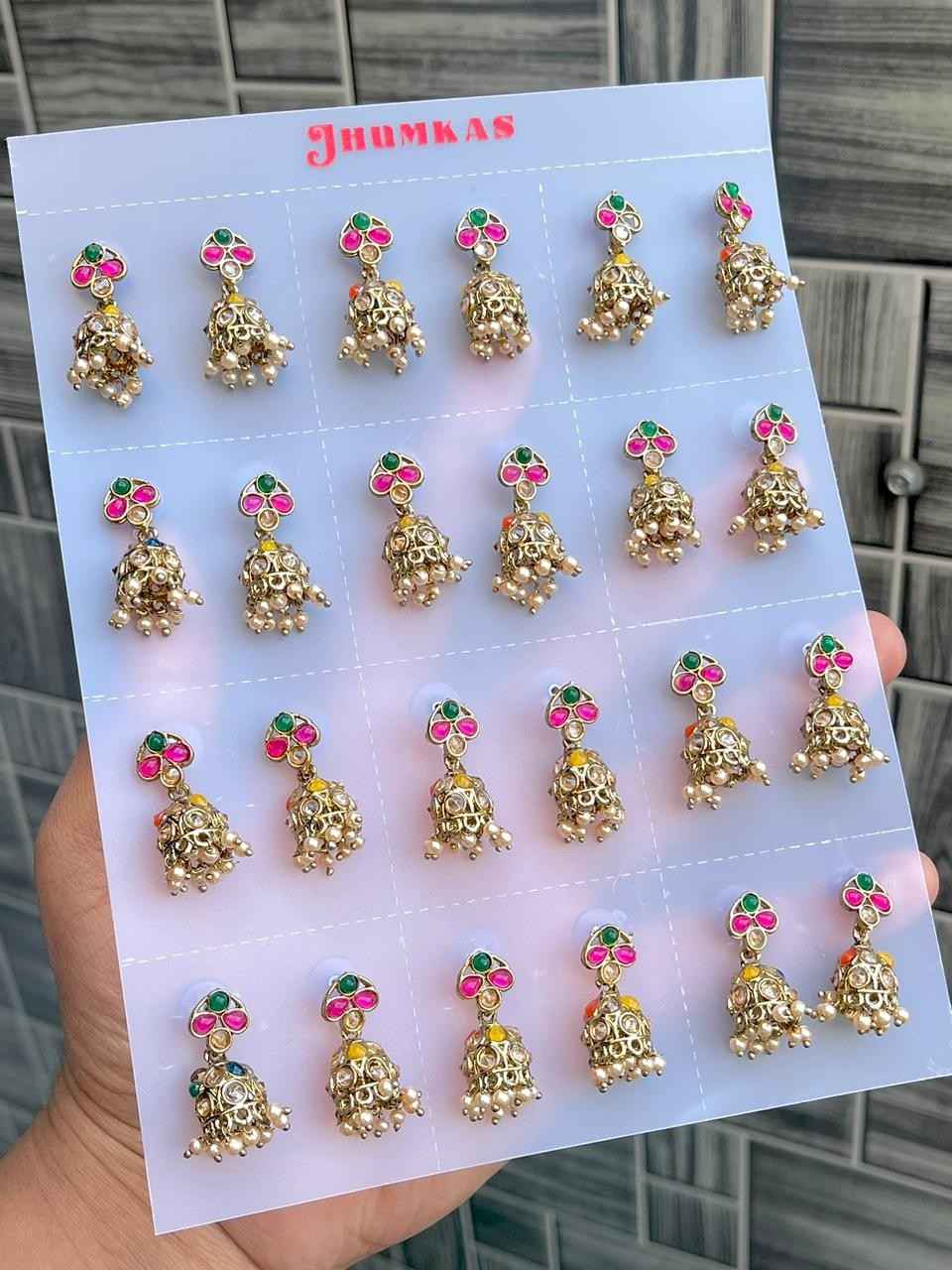 Beautiful Premium Quality Reverse Ad Stone Work 12 Pairs Of Small Jhumki Packing….