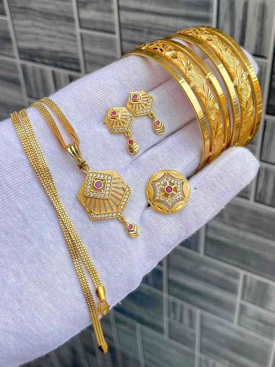 Beautiful Premium Quality Gold Plated Pendant With Tops And Adjustable Ring With Bangle Combo.... Si
