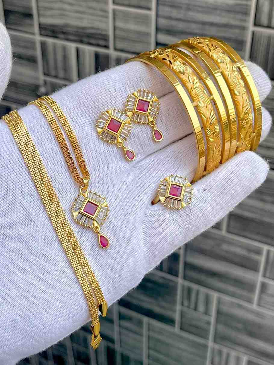 Beautiful Premium Quality Gold Plated Pendant With Tops And Adjustable Ring With Bangle Combo.... Si