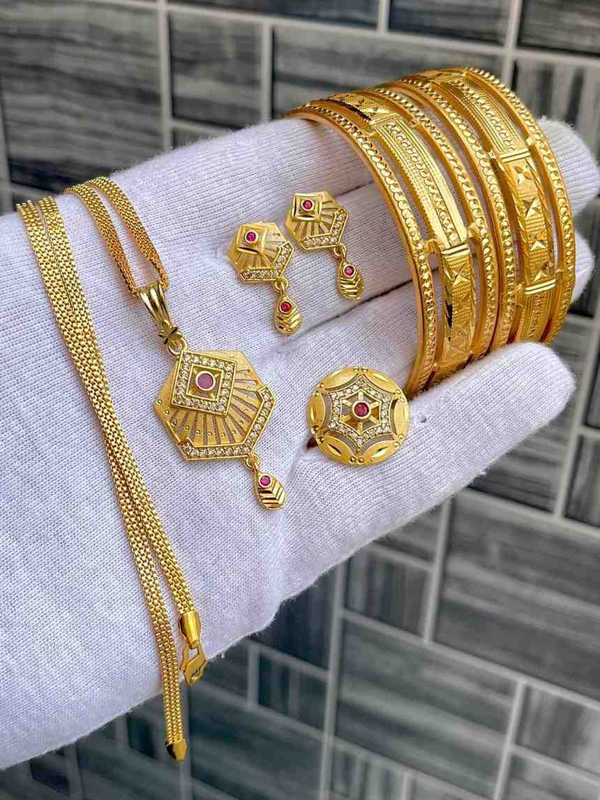 Beautiful Premium Quality Gold Plated Pendant With Tops And Adjustable Ring With Bangle Combo.... Si