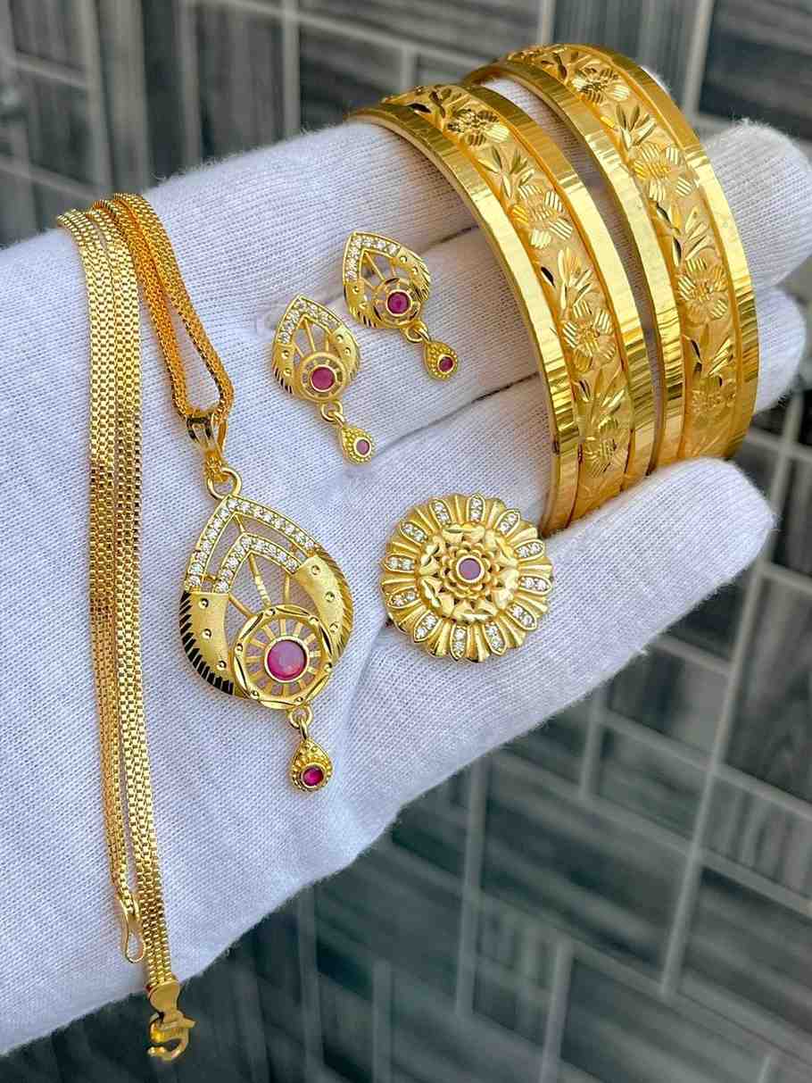 Beautiful Premium Quality Gold Plated Pendant With Tops And Adjustable Ring With Bangle Combo.... Si