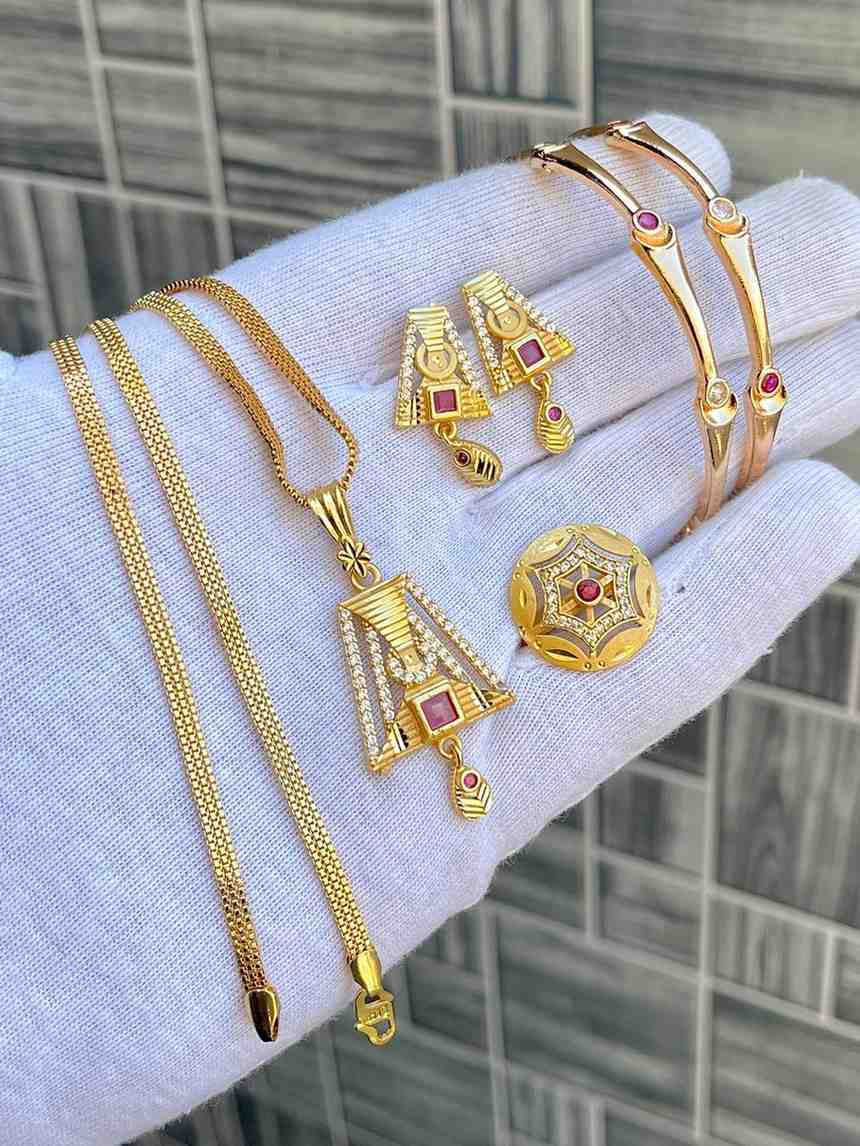 Beautiful Premium Quality Gold Plated Pendant With Tops And Adjustable Ring With Bangle Combo.... Si