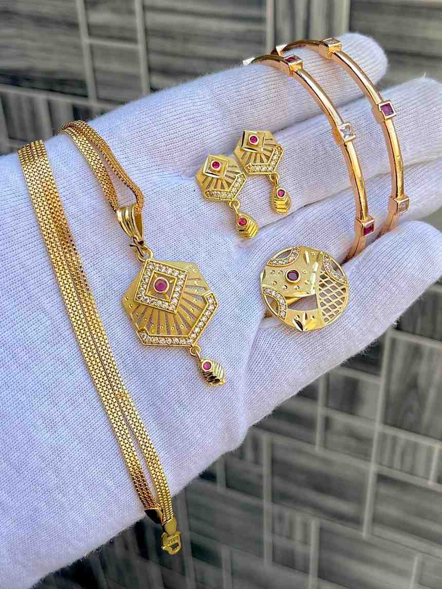 Beautiful Premium Quality Gold Plated Pendant With Tops And Adjustable Ring With Bangle Combo.... Si