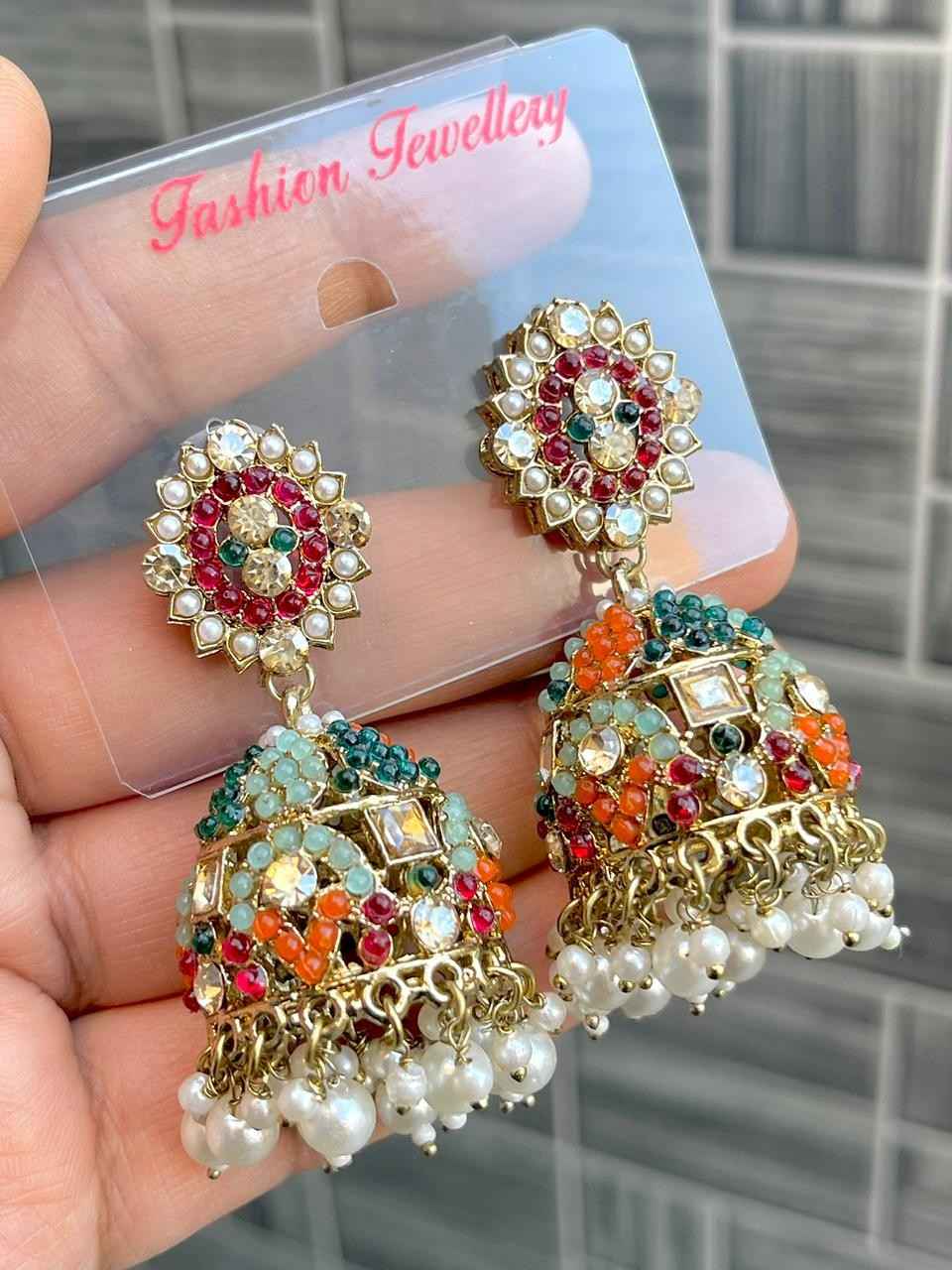 Beautiful Premium Quality  Reverse Ad Stone Work Pakistani Work Jhumkie….