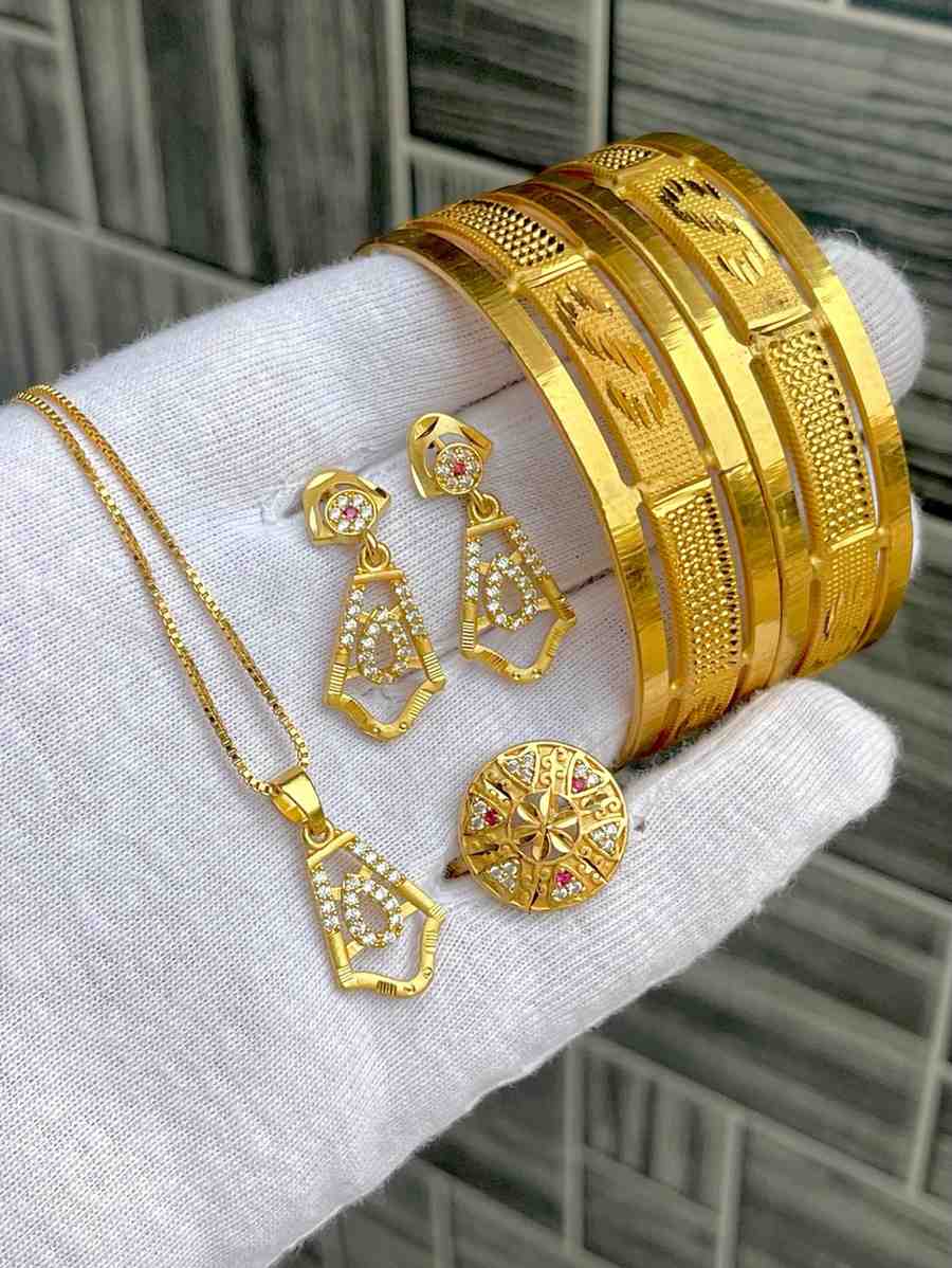 Beautiful Premium Quality Gold Plated Pendant With Tops And Adjustable Ring With Bangle Combo.... Si