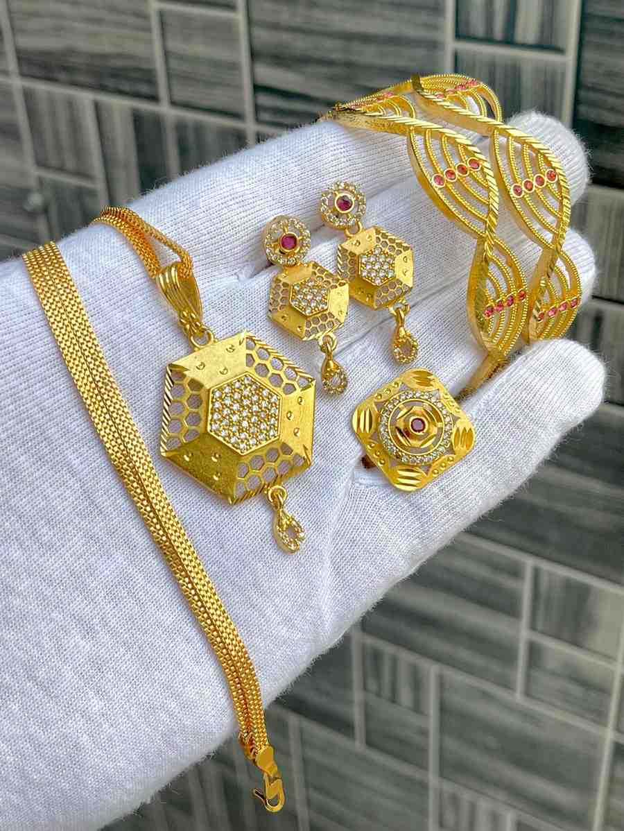 Beautiful Premium Quality Gold Plated Pendant With Tops And Adjustable Ring With Bangle Combo.... Si