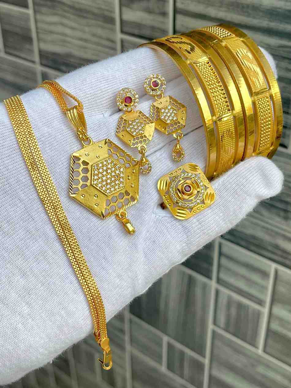Beautiful Premium Quality Gold Plated Pendant With Tops And Adjustable Ring With Bangle Combo.... Si