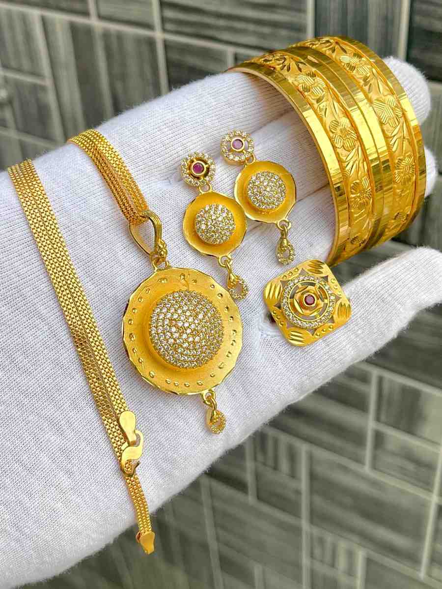 Beautiful Premium Quality Gold Plated Pendant With Tops And Adjustable Ring With Bangle Combo.... Si