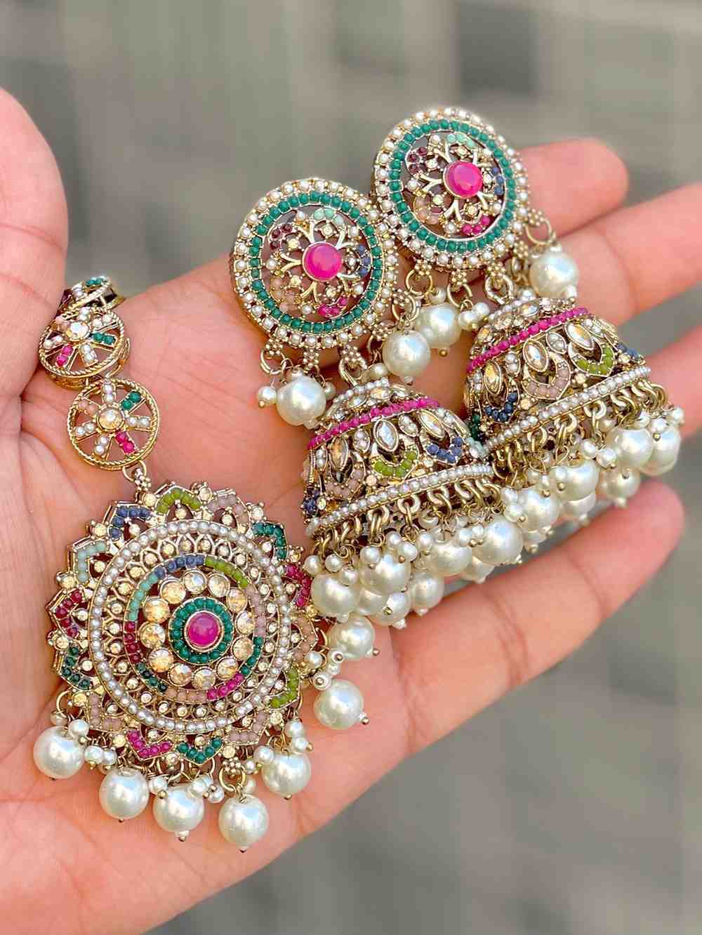 Beautiful Premium Quality Reverse Ad Pakistani Work Jhumka With Big Size Tika….