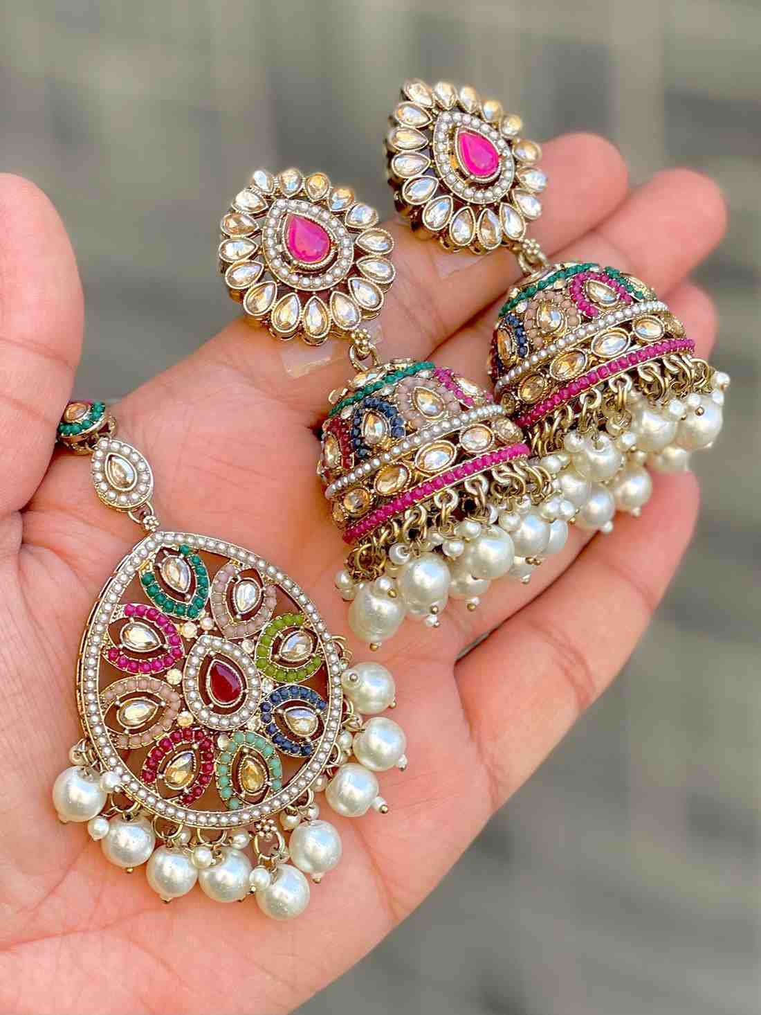 Beautiful Premium Quality Reverse Ad Pakistani Work Jhumka With Big Size Tika….