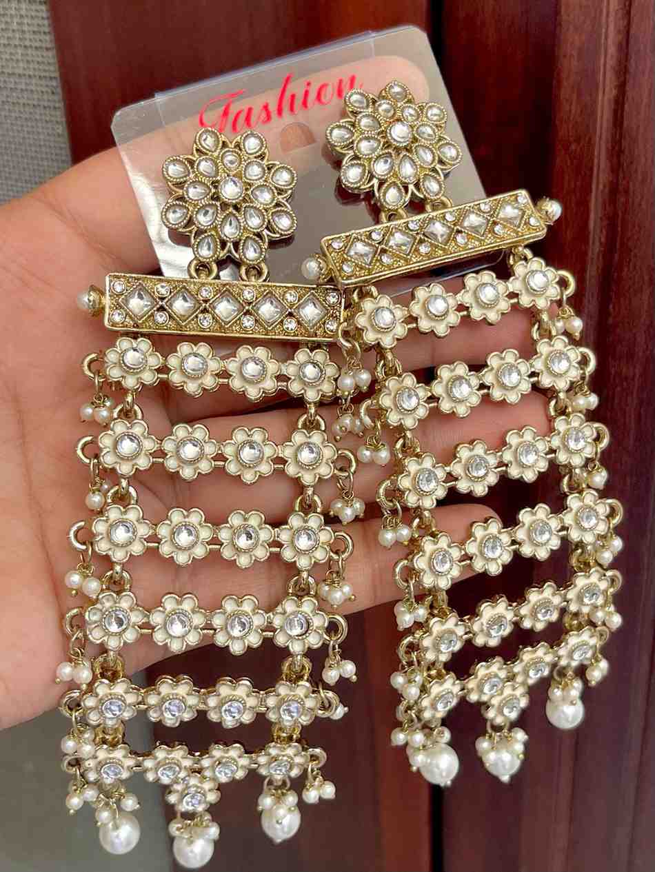 Beautiful Premium Quality big Size Kundan Meenakari Statement Earrings….