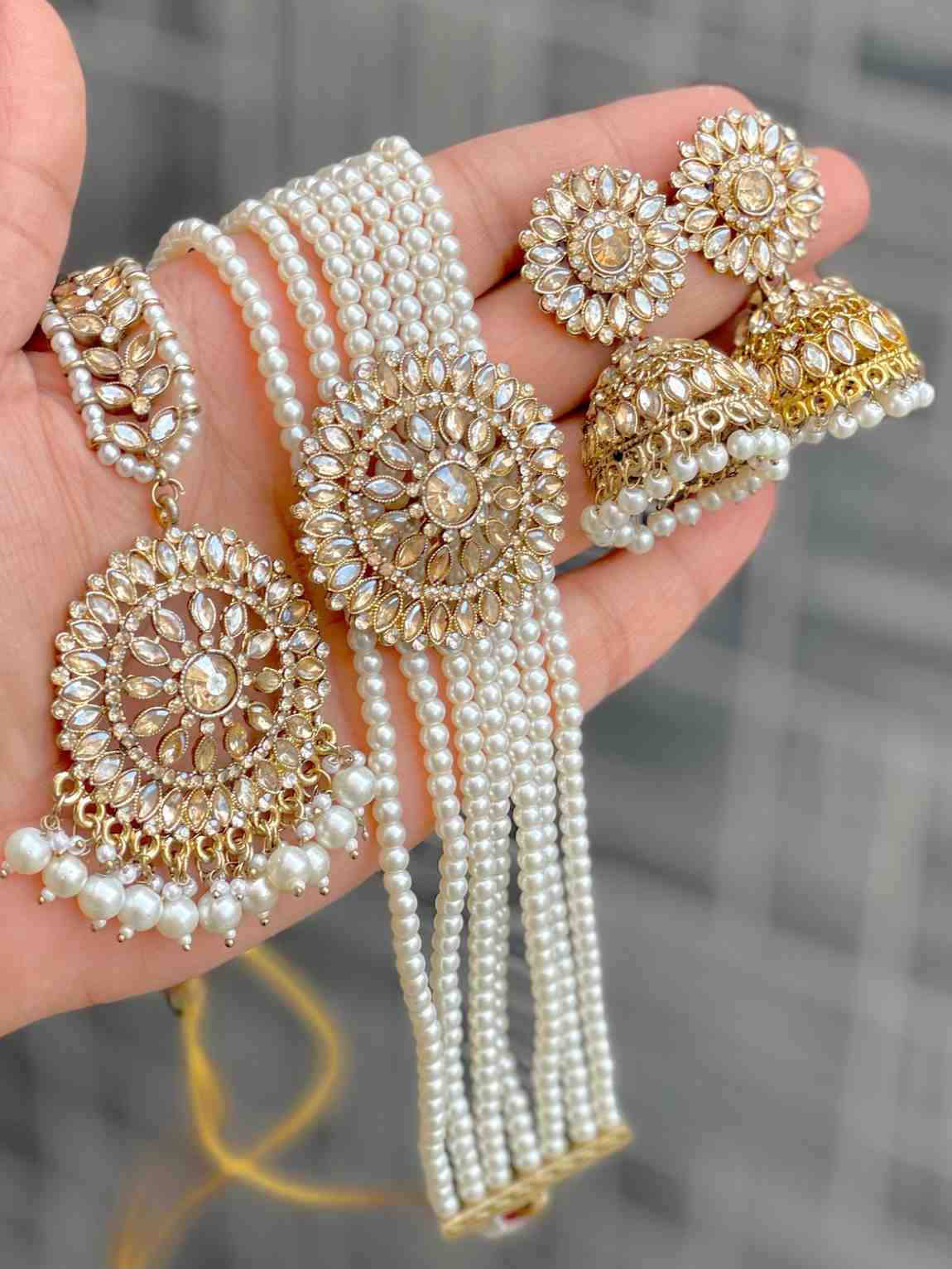 Beautiful Premium Quality Pearl Work Chokker With Beautiful Reverse Ad Stone Work Jhumka And Tika…. 