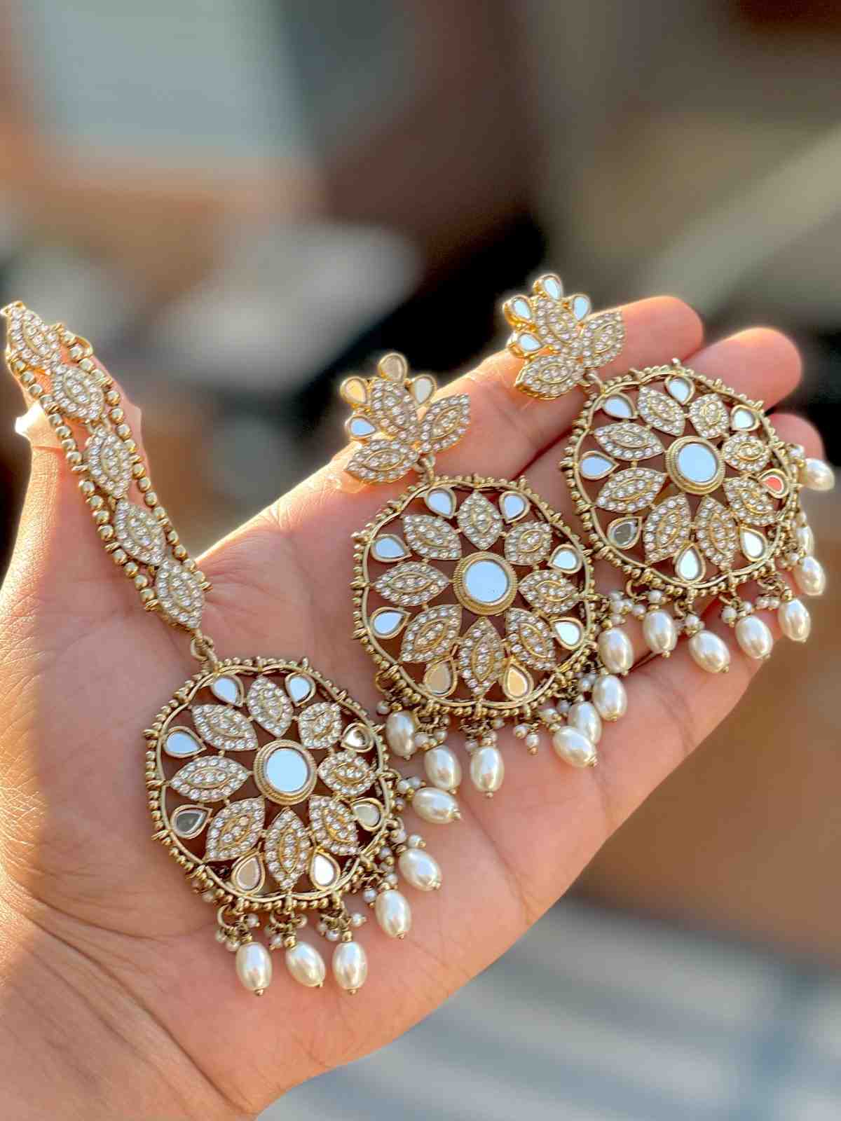 Beautiful Premium Quality Reverse Ad Stone Work  Pakistani  Look Earrings And Tika…. NEW ARRIVALS