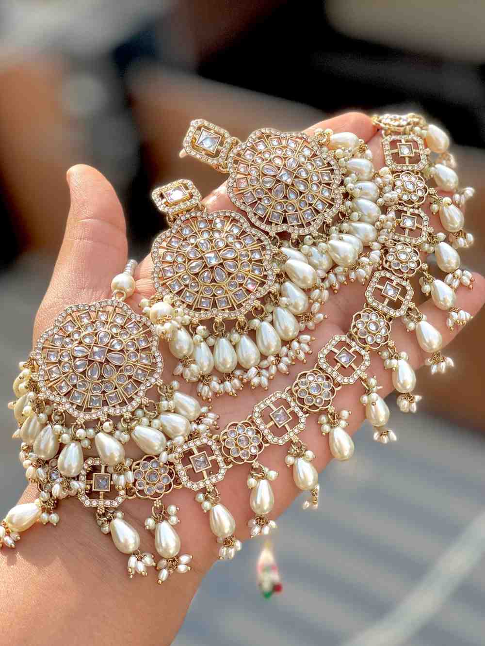 Beautiful Premium Quality Reverse Ad Stone Work Necklace With Beautiful Earrings And tika.