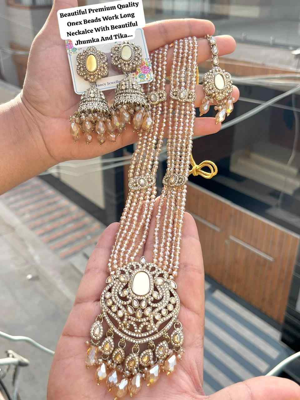 Beautiful Premium Quality Onex Beads Work Long Neckalce With Beautiful Jhumka And Tika…