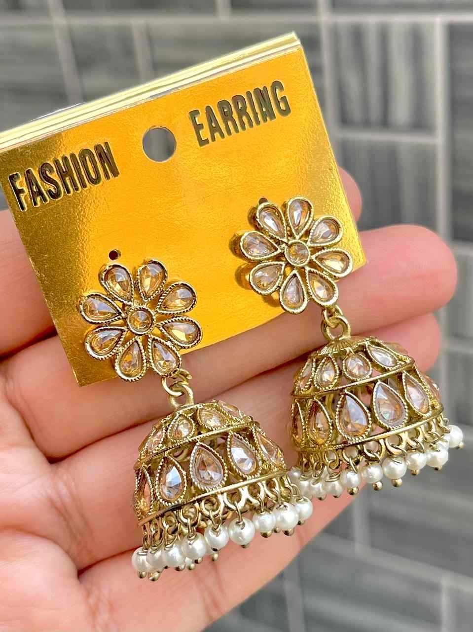 Beautiful Premium Quality Reverse Ad Stone work Jhumki...