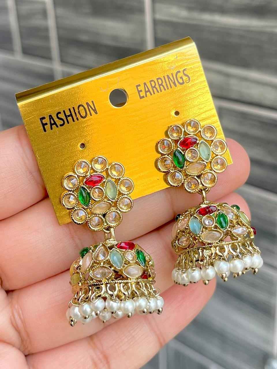 Beautiful Premium Quality Reverse Ad Stone work Jhumki...