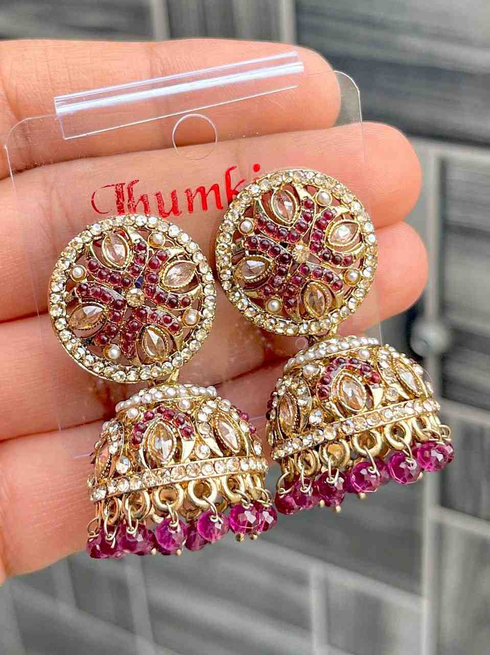 Beautiful Premium Quality Reverse Ad Stone work Jhumki...