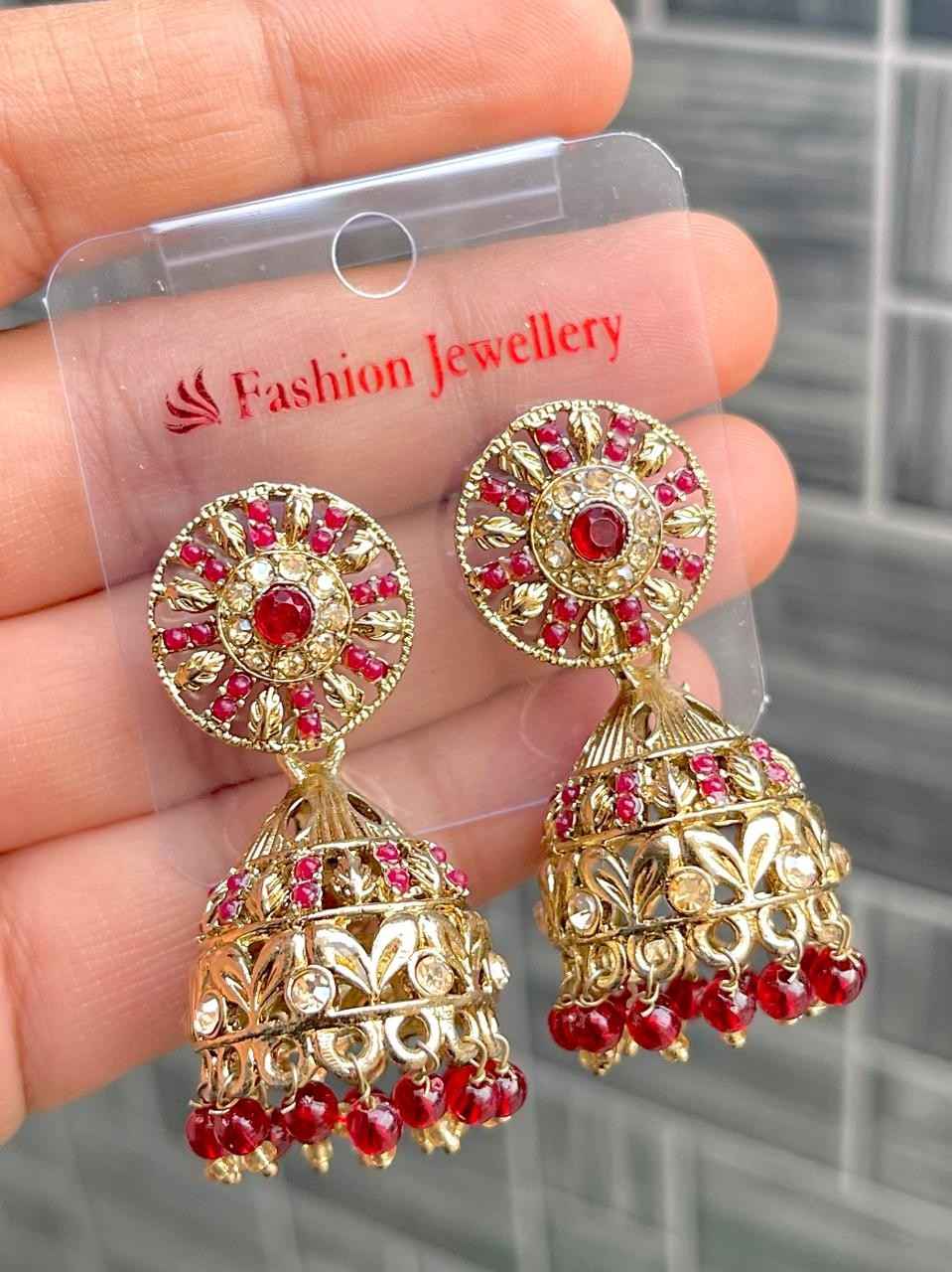 Beautiful Premium Quality Reverse Ad Stone work Jhumki...