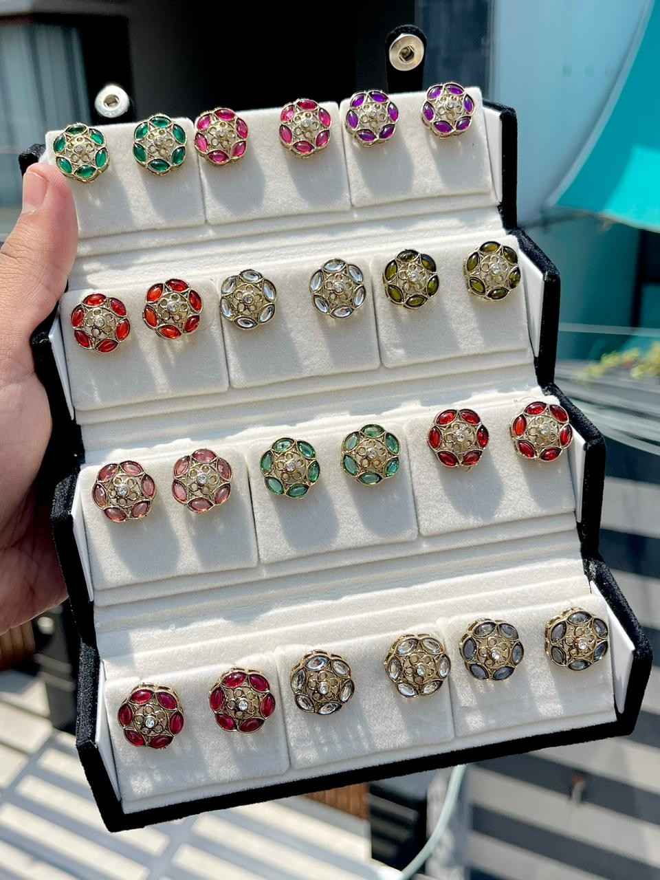 Beautiful Premium Quality Kundan Studs Box Of 12 Pairs