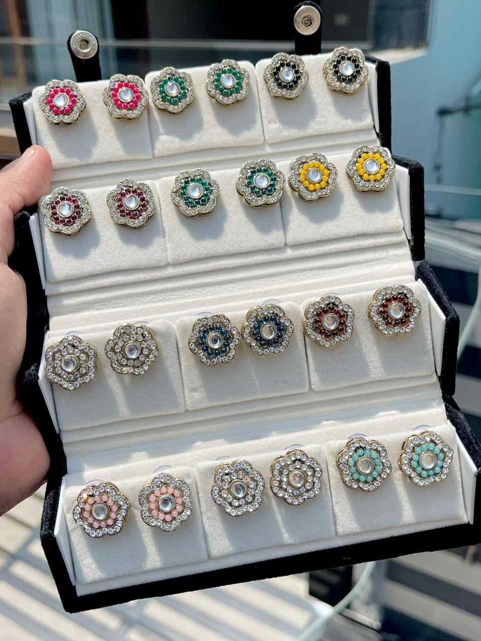 Beautiful Premium Quality Kundan Studs Box Of 12 Pairs