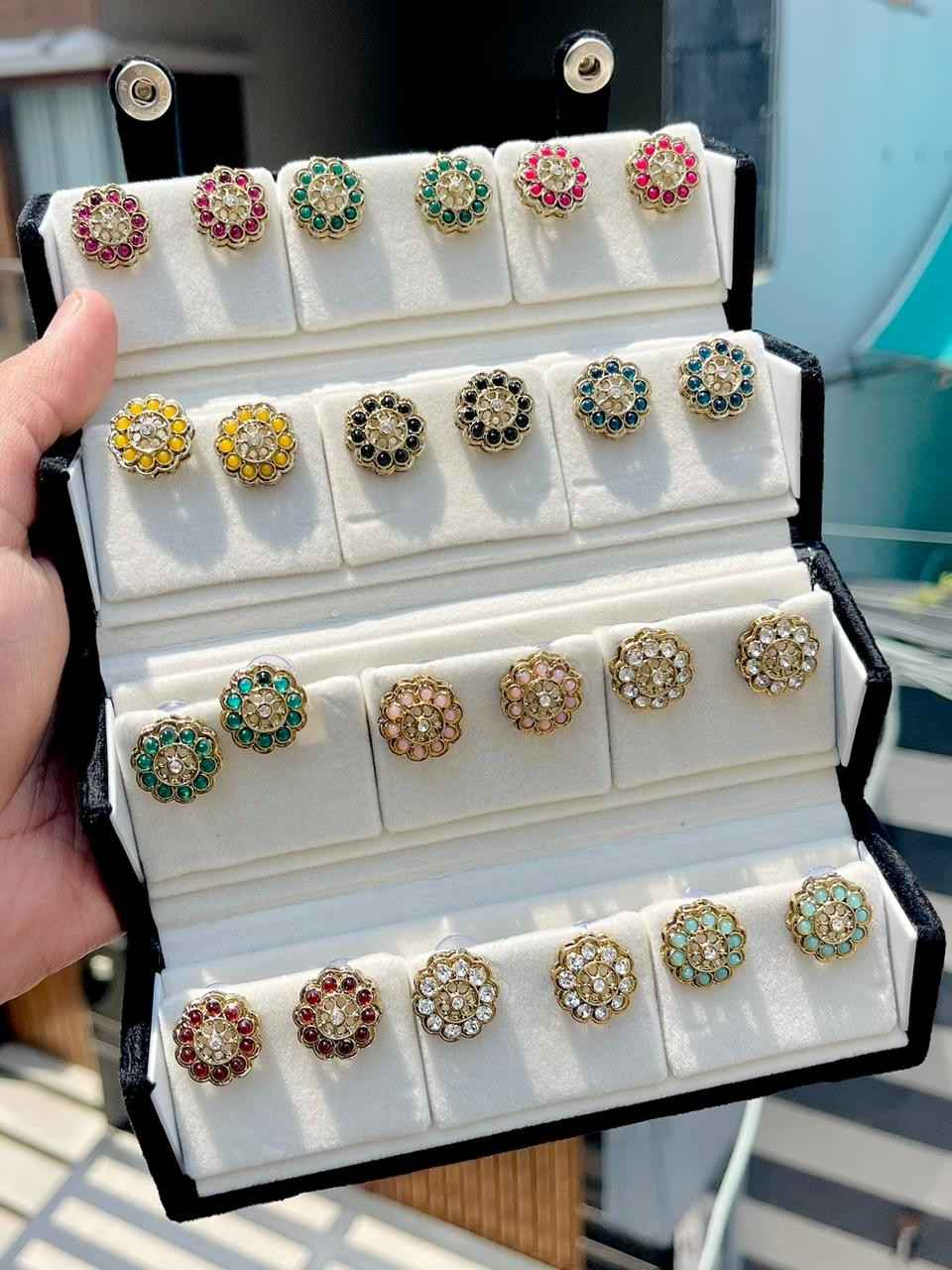 Beautiful Premium Quality Kundan Studs Box Of 12 Pairs