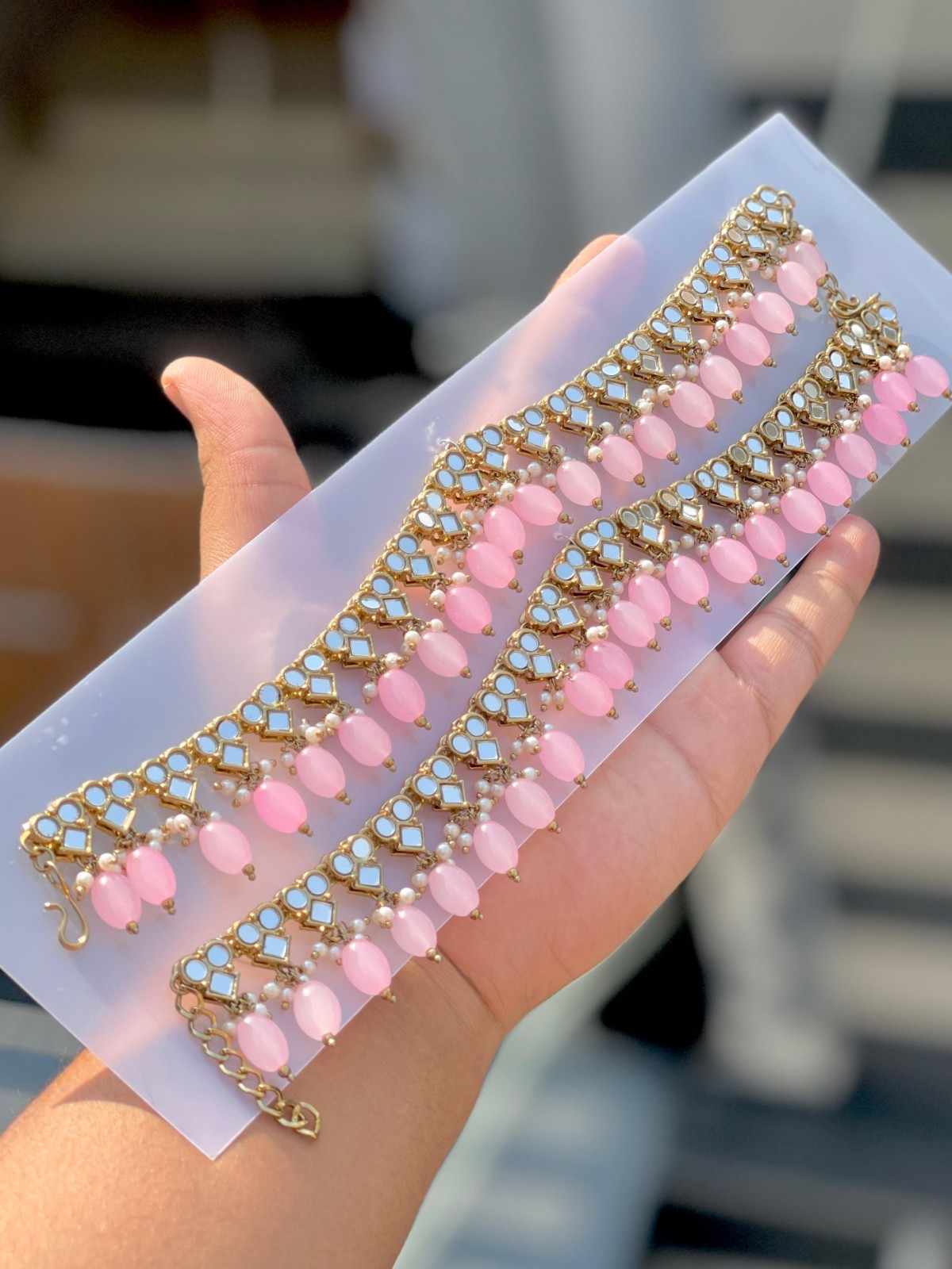 Beautiful Premium Quality Reverse Ad Stone  Work Pakistani  Payal Pair...