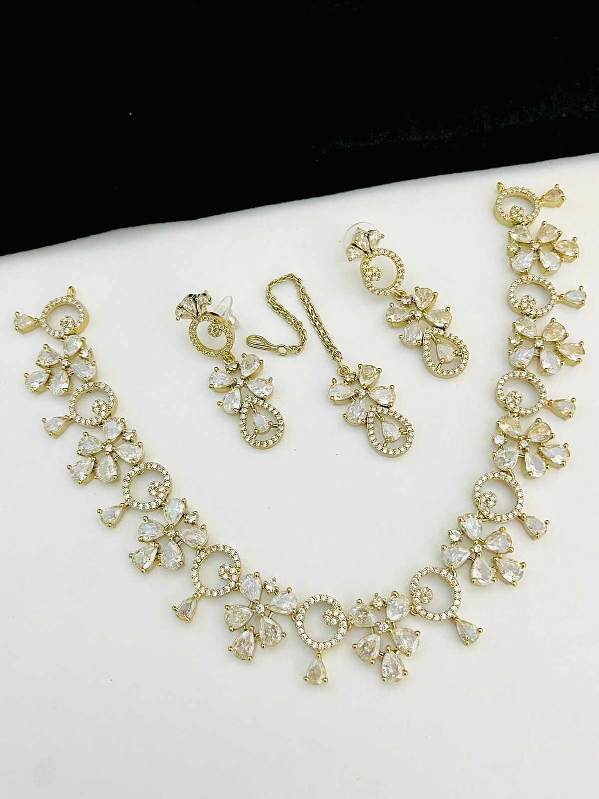 Beautiful Premium Quality American Diamond Necklace With Beautiful  Earrings And Tika....