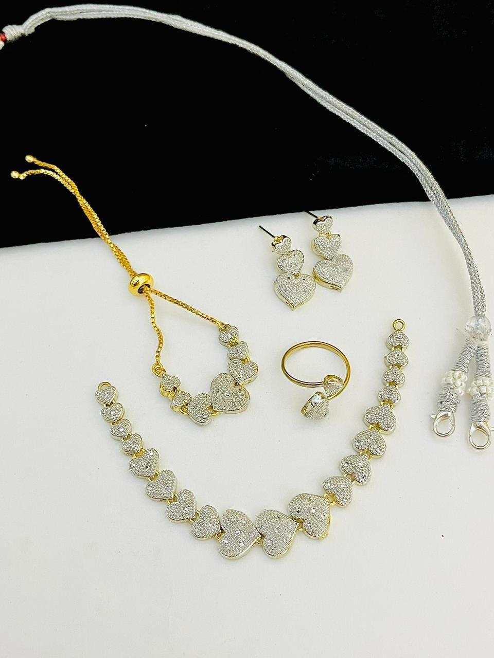 Beautiful Premium Quality American Diamond Necklace With Beautiful  Earrings....