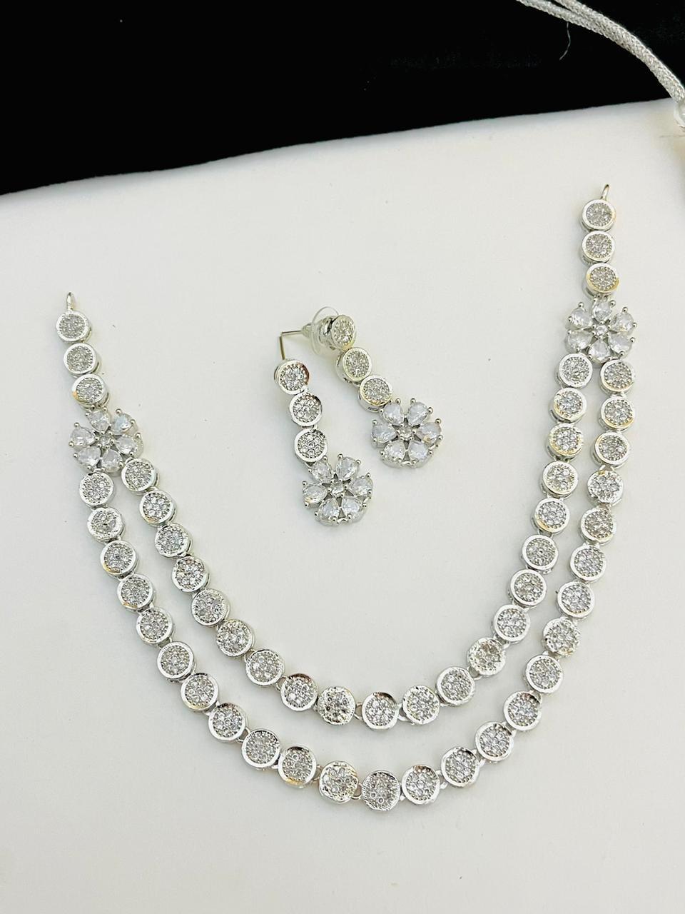 Beautiful Premium Quality American Diamond Necklace With Beautiful  Earrings.... All Offer Price