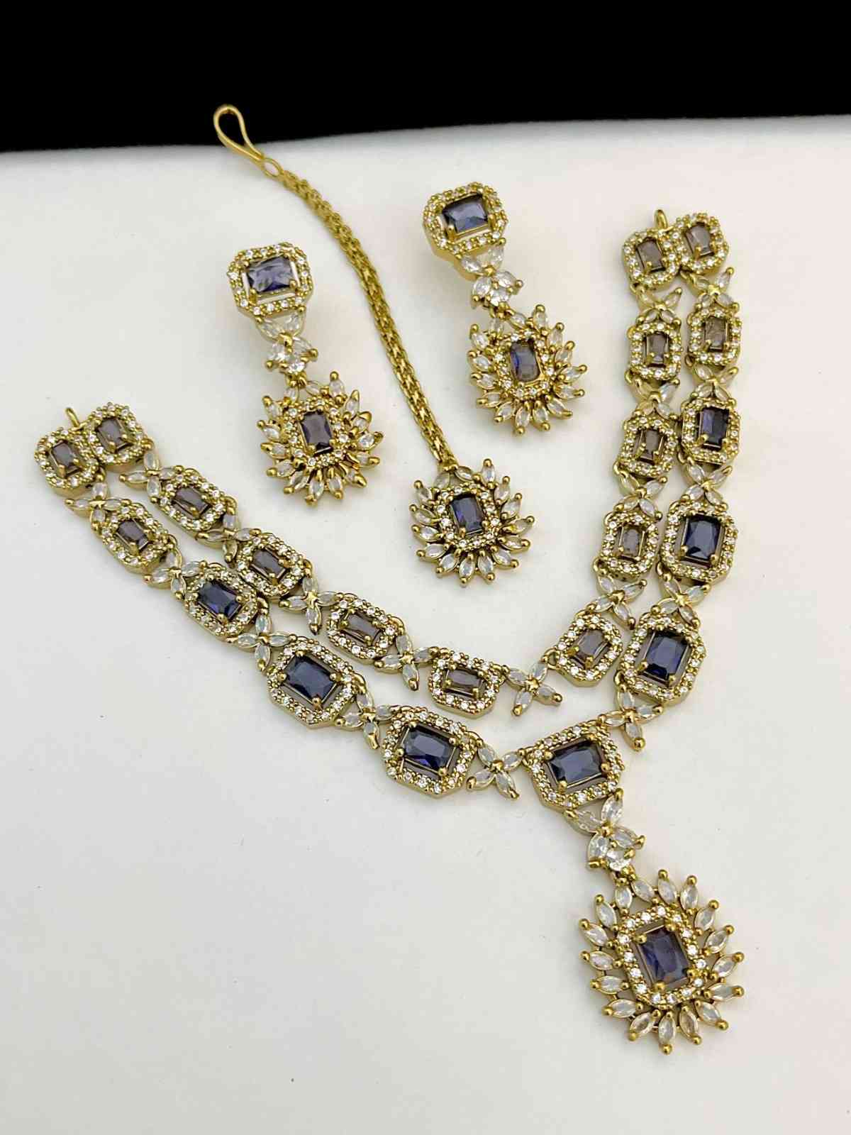 Beautiful Premium Quality American Diamond Double Layer Necklace With Beautiful  Earrings And Tika..