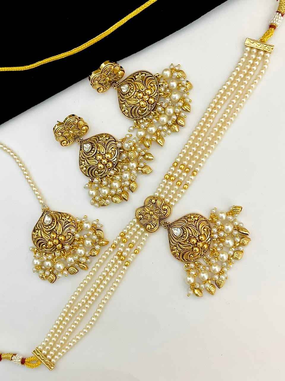 Beautiful Premium Quality Gold Plated Matt Necklace With Beautiful  Earrings And Tika....
